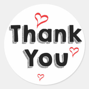 Retro Thank You Black And White Red Hearts Classic Round Sticker