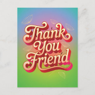 Retro Thank You Friend Graphic with Dandelions Holiday Postcard