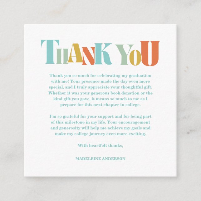 Retro Thank You Graduation Checkerboard Enclosure Card (Front)