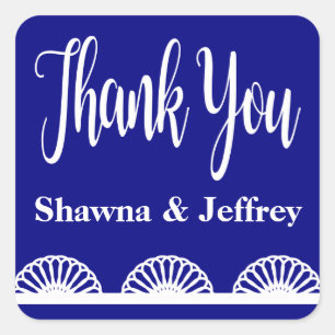 Retro Thank You Royal Navy Blue Vintage Lace Square Sticker