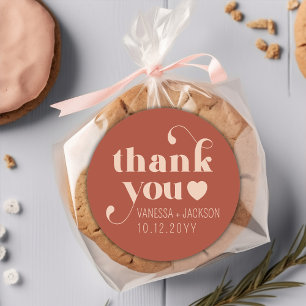 Retro Thank You Wedding   Terracotta Pink  Classic Round Sticker
