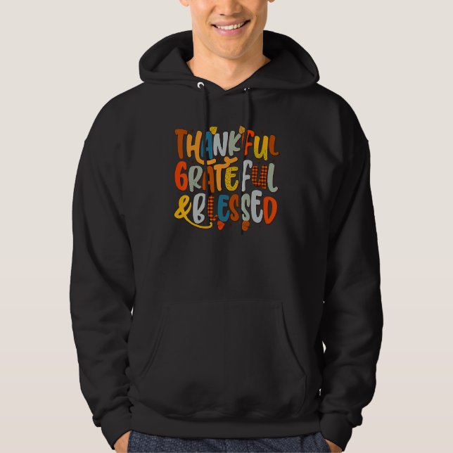 Retro Thankful Grateful Blessed Fall Colors Thanks Hoodie (Front)