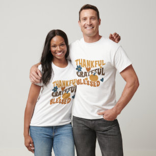 Retro Thankful Grateful Blessed - Thanksgiving T-Shirt