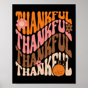 Retro Thankful Love Fall Thanksgiving Groovy Pumpk Poster