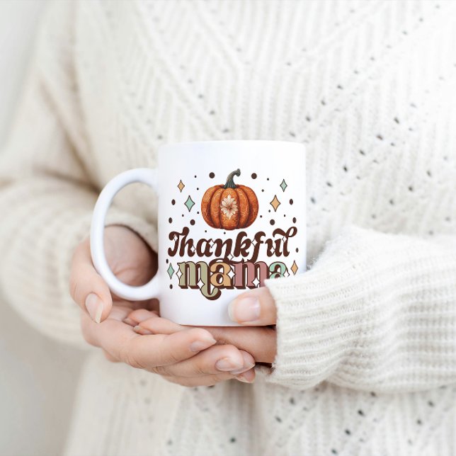 Retro Thankful Mama Mug, Fall Thanksgiving Mama Coffee Mug (Creator Uploaded)