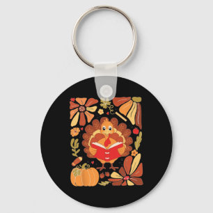 Retro Thankful Teacher Books Turkey Reading Boho A Key Ring