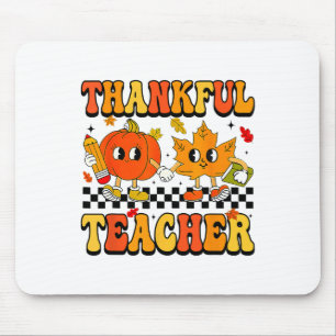 Retro Thankful Teacher Groovy Thanksgiving Fall Wo Mouse Pad