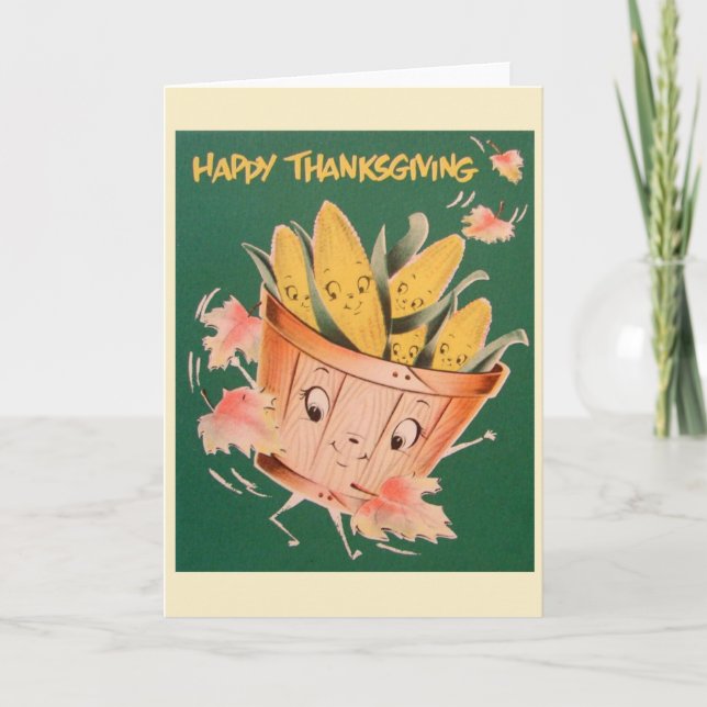 Retro Thanksgiving Anthropomorphic Greeting Card (Front)
