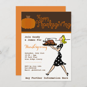 Retro Thanksgiving Dinner Party Invitations Custom