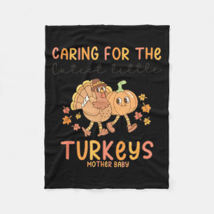 Retro Thanksgiving Mother Baby Nurse Stpartum Mate Fleece Blanket
