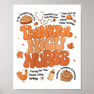 Retro Thanksgiving Nicu Nurse Autumn Thankful Nicu Poster