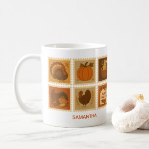 Retro Thanksgiving Stamp Collage Personalised Coffee Mug