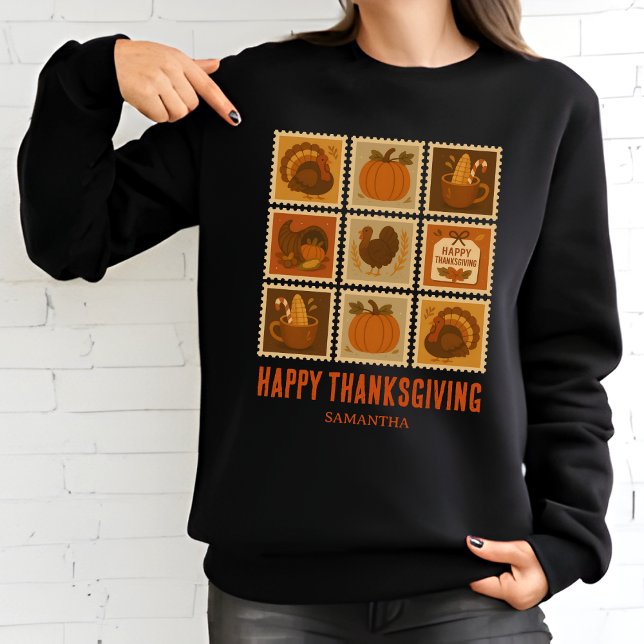 Retro Thanksgiving Stamp Collage Sweatshirt (Creator Uploaded)