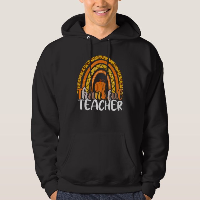 Retro Thanksgiving Teacher Thankful Teacher Rainbo Hoodie (Front)