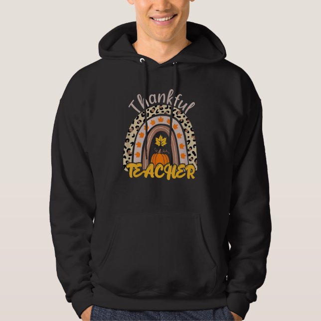 Retro Thanksgiving Teacher Thankful Teacher Rainbo Hoodie (Front)