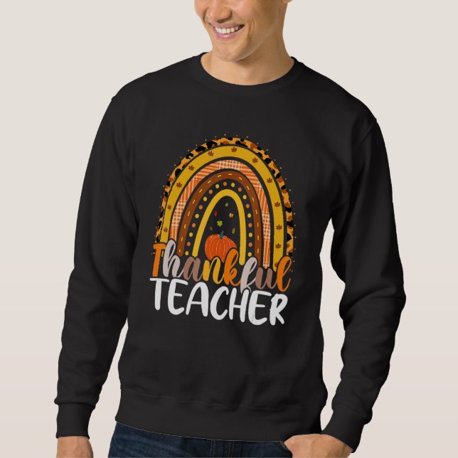 Retro Thanksgiving Teacher Thankful Teacher Rainbo Sweatshirt (Front)