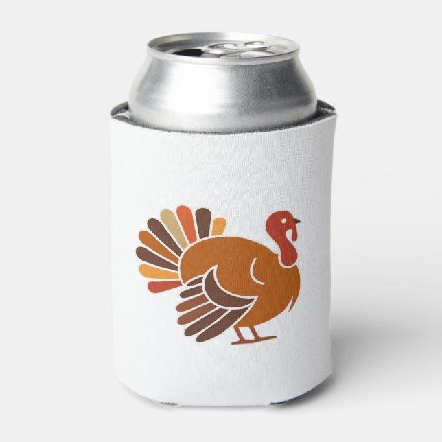 Retro Thanksgiving Turkey � Fall Harvest Design Cl Can Cooler (Can Front)