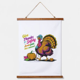 Retro Thanksgiving Turkey Safety – Give Thanks Hanging Tapestry