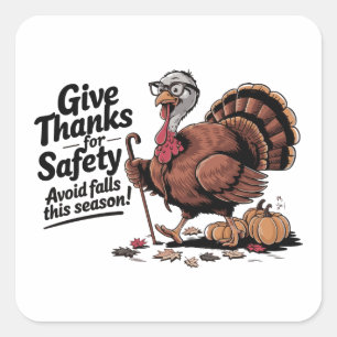 Retro Thanksgiving Turkey Safety – Give Thanks Square Sticker