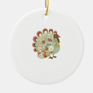 Retro Thanksgiving Turkey - Vintage Floral Ceramic Ornament