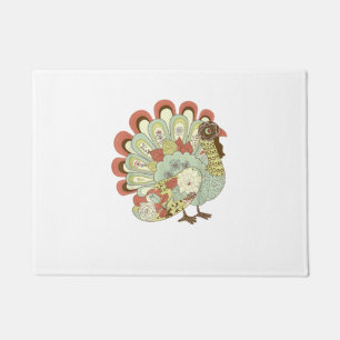 Retro Thanksgiving Turkey  - Vintage Floral Doormat