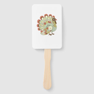 Retro Thanksgiving Turkey - Vintage Floral Hand Fan