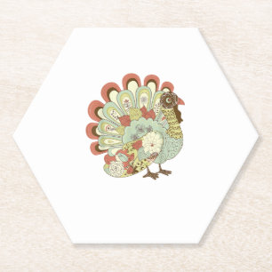 Retro Thanksgiving Turkey  - Vintage Floral Paper Coaster