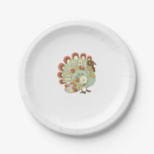 Retro Thanksgiving Turkey  - Vintage Floral Paper Plate
