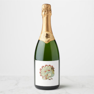 Retro Thanksgiving Turkey - Vintage Floral Sparkling Wine Label