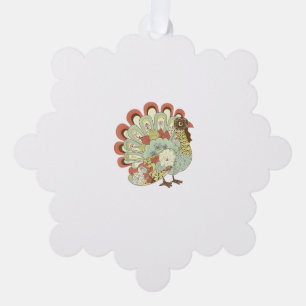 Retro Thanksgiving Turkey - Vintage Floral Tree Decoration Card