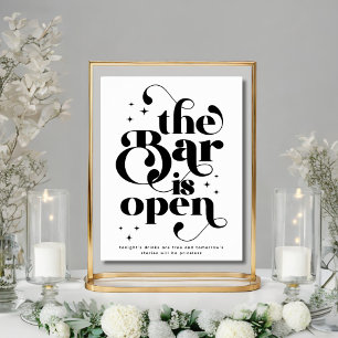 Retro The Bar is Open Vintage Typography   Black Poster