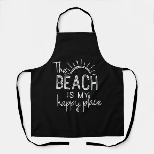 Retro The Beach is My Happy Place Funny Summer Bea Apron