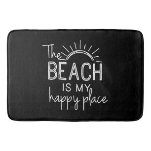 Retro The Beach is My Happy Place Funny Summer Bea Bath Mat