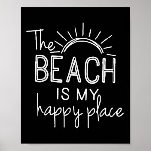 Retro The Beach is My Happy Place Funny Summer Bea Poster