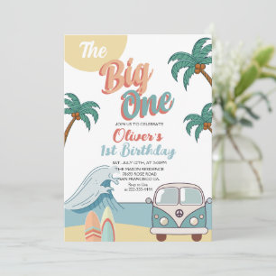  Retro The Big One Surf Beach 1st Birthday Invitation