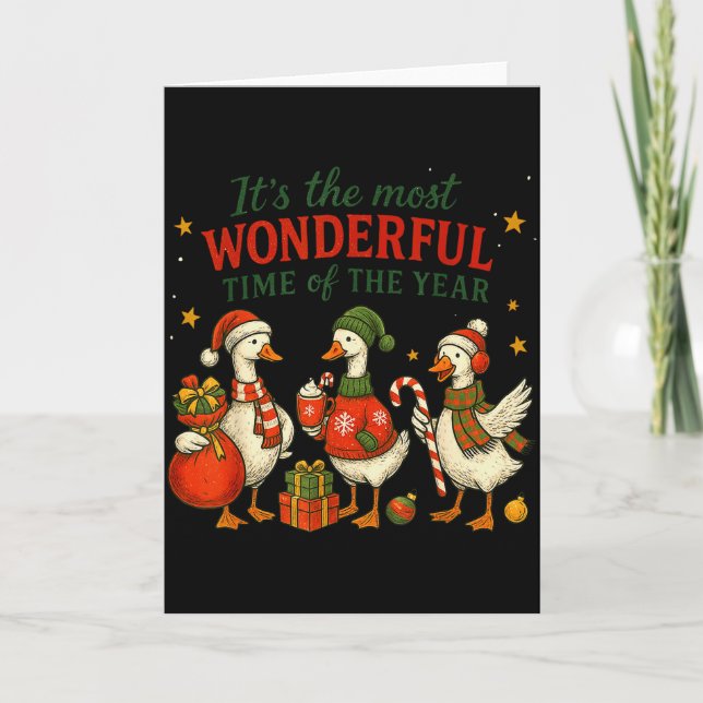 Retro The Most Wonderful Time Of The Year Christma Card (Front)