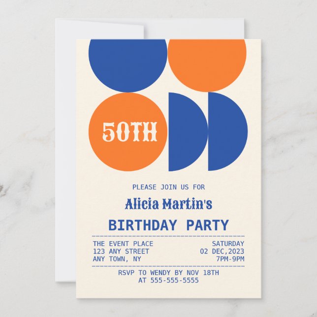 Retro Theme Circle Geometric Pattern Birthday Invitation (Front)