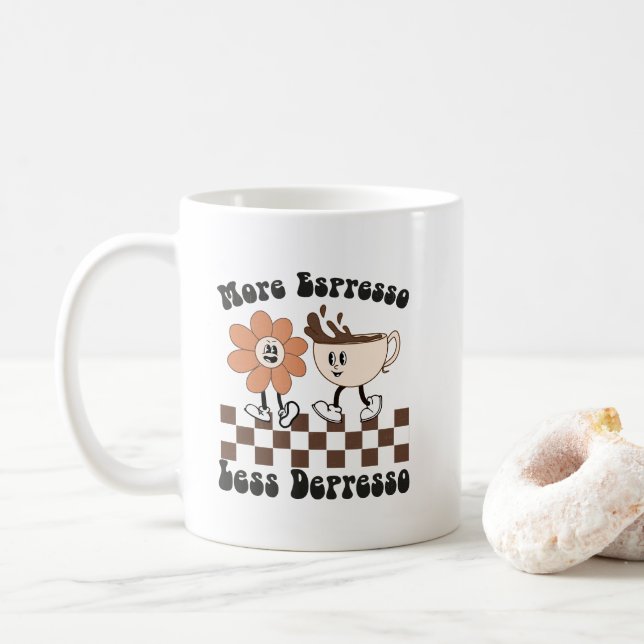 Retro Themed "More Espresso Less Depresso" Mug (With Donut)
