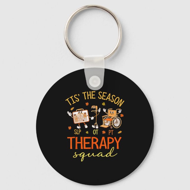 Retro Therapy Squad Slp Ot Pt Team Fall Autumn Phy Key Ring (Front)