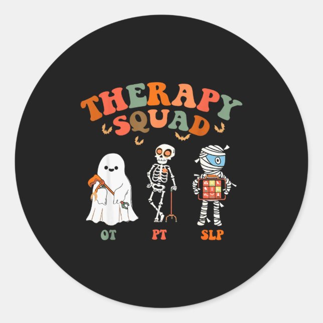 Retro Therapy Squad Slp Ot Pt Team Halloween Funny Classic Round Sticker (Front)