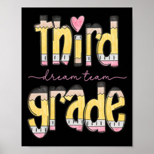 Retro Third Grade Dream Team Pencil Teacher Back T Poster