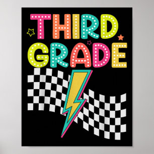 Retro Third Grade Teacher Lightning Bolt Pencil Te Poster