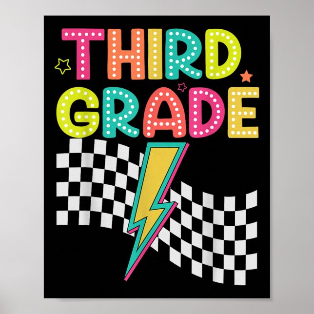 Retro Third Grade Teacher Lightning Bolt Pencil Te Poster (Front)
