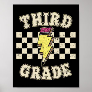Retro Third Grade Teacher Lightning Bolt Pencil Te Poster