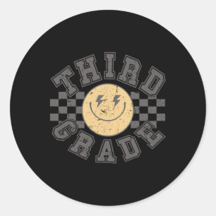Retro Third Grade Teacher Student 1st Day Back To  Classic Round Sticker