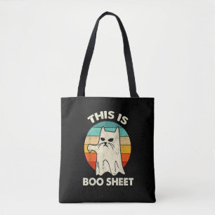 Retro This Is Boo Sheet Cat Ghost Funny Halloween  Tote Bag