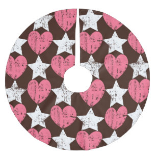 Retro Threadbare Hearts Stars Texture Brushed Polyester Tree Skirt