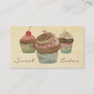 Retro Three Cupcake Bakery Business Card