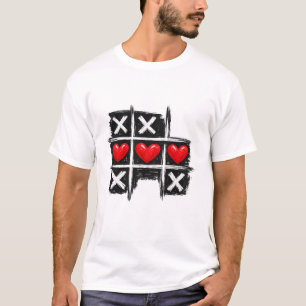 Retro Tic Tac Toe Hearts Valentine's Day Game Art T-Shirt