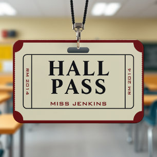 Retro Ticket Stub School Teacher Student Hall Pass ID Badge